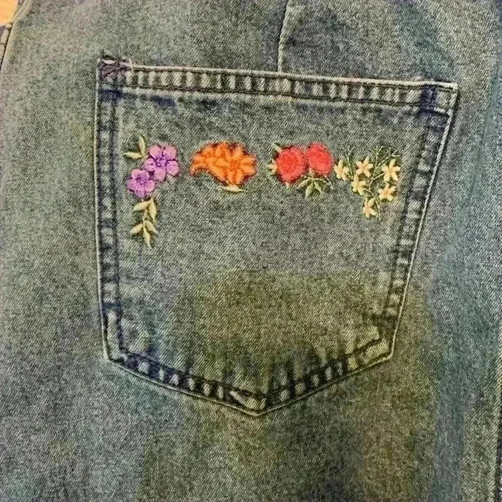 Christopher & Banks sz 26 y2k grandmacore embroidery fall 90s floral denim skirt - Picture 6 of 8